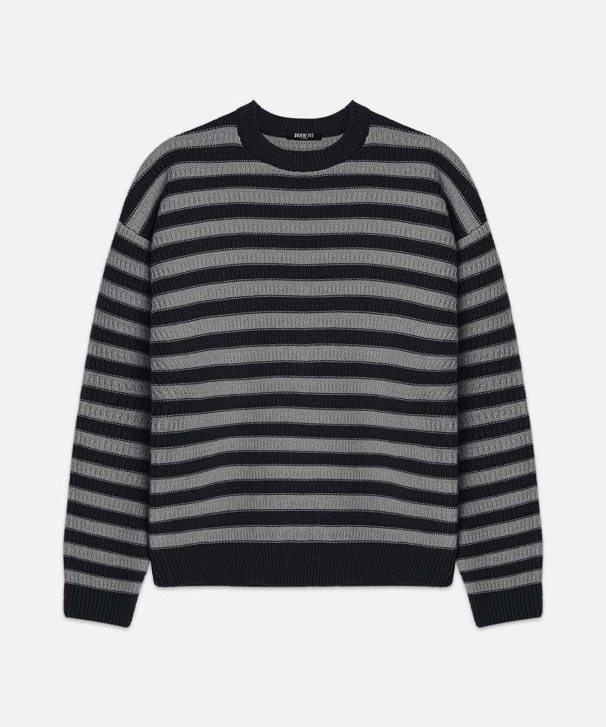 DRAW FIT Square Stripe Cotton Pullover Knit [D.Navy]