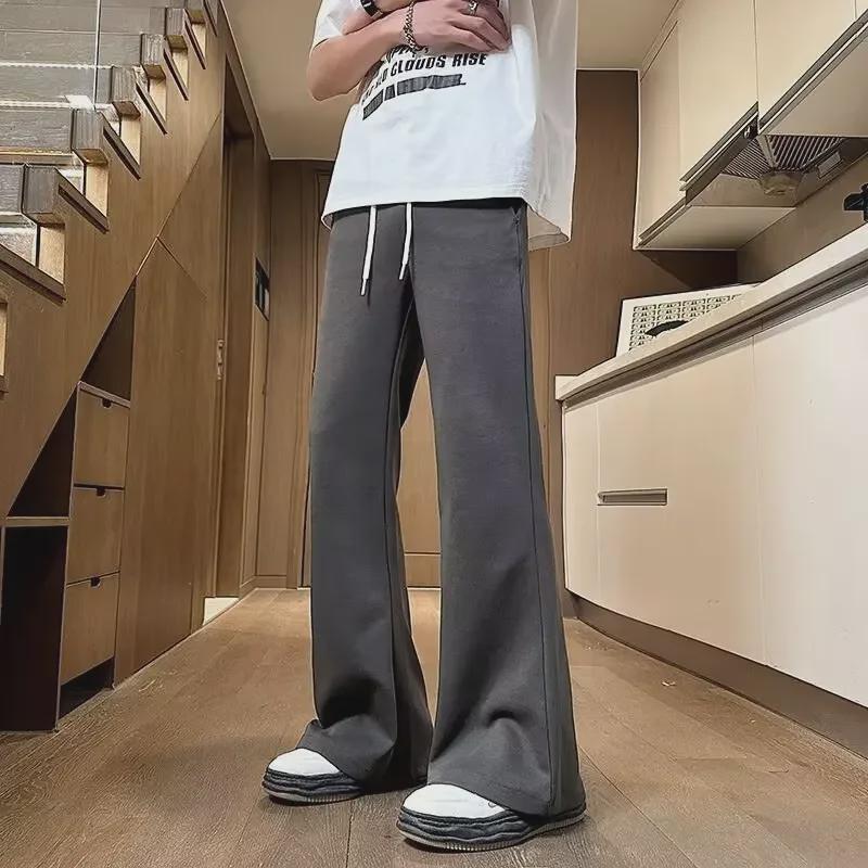Unisex Summer Retro Wide-Leg Drawstring Sweatpants - Slightly Flared Drape, Floor-Length Sports Trousers