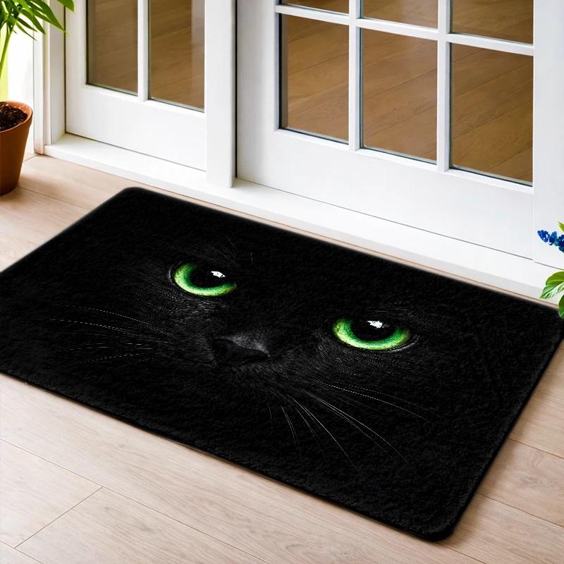 1Pcs Anti Fatigue Kitchen Rugs, Green Eyed Black Cat Print Waterproof Non-Slip Thick Cushioned Kitchen Mat Heavy Duty Comfort Standing Mat for Kitchen