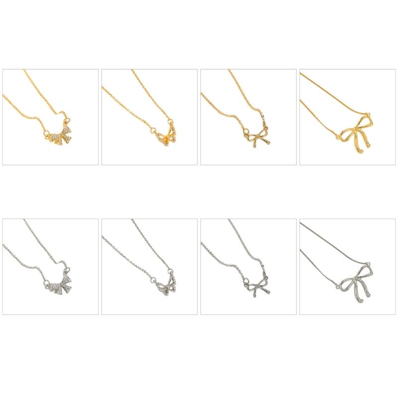 Fashionable Bow Necklace Bowknot Pendant Neckchain Adjustable Chain Choker Handmade Collarbone Chain Gifts for Women