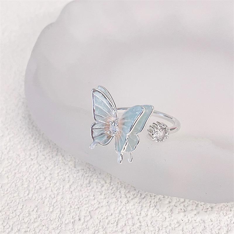 Light Luxury Silver Enamel Butterfly Open Ring Niche Design Sweet Romantic Personality Female Accessories Creative Ring