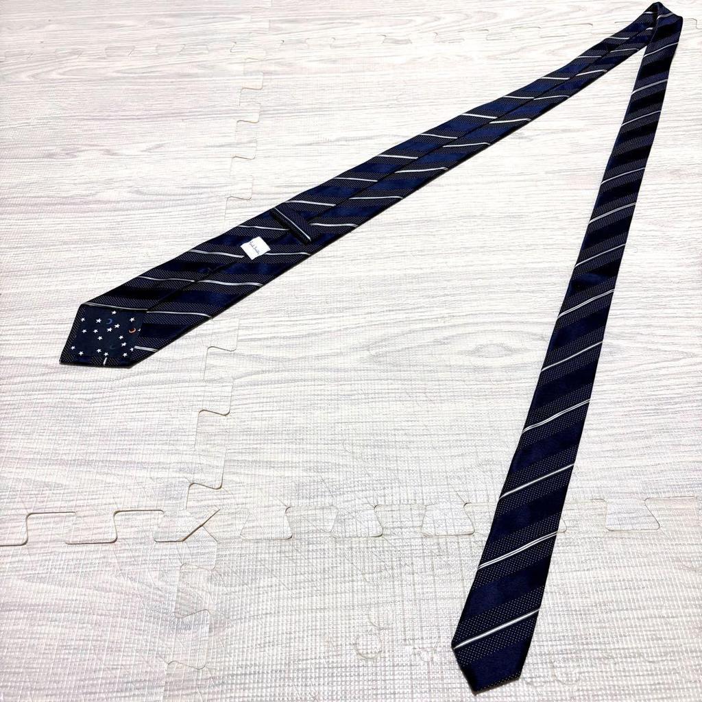 Used Paul Smith Necktie Current Tag Navy Stripe Dot Silk Starry Sky Pattern Made in Japan Business Formal