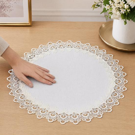 White Lace Placemat, Foldable Soft Anti-Wrinkle Table Mat, Heat Resistant Non-Yellowing Durable Dining Table Protector for Home Decor