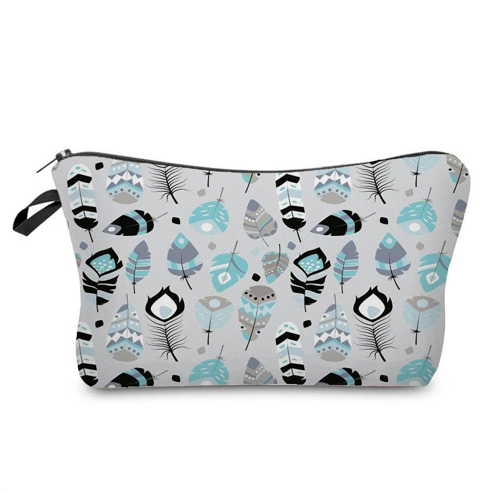Women Feather Print Cosmetic Bag Toiletries Organize Travel Storage Case  6375