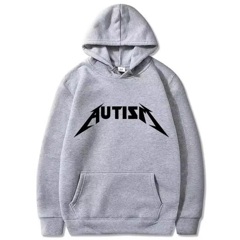 Men Women Fashion Hip Hop Fleece Hoodie Autism Metal Rock Meme Hoodie Top Oversized Pullover Winter Sport Sweatshirt for Men