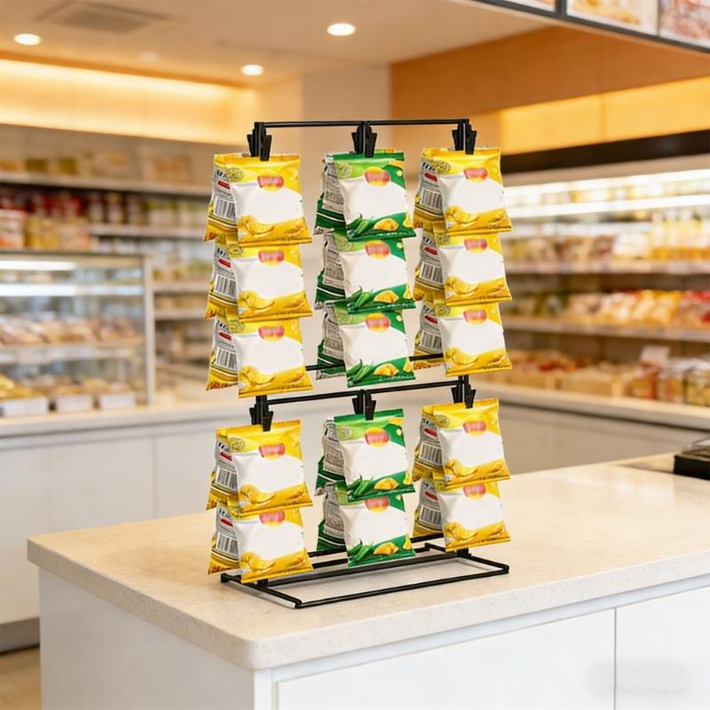 Metal Food Holder Rack With 48 Clamps 3 Layer Design Durable Carbon Steel Storage Unit For Retail Store Household Cooking Area Use