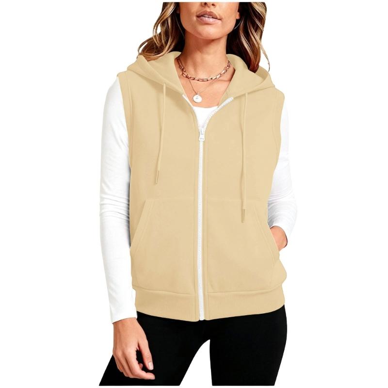 Women’s Sleeveless Sun Protection Vest Zip Up Hoodie Jacket Lightweight Drawstring Sweatshirt Outdoor Shirt with Pockets