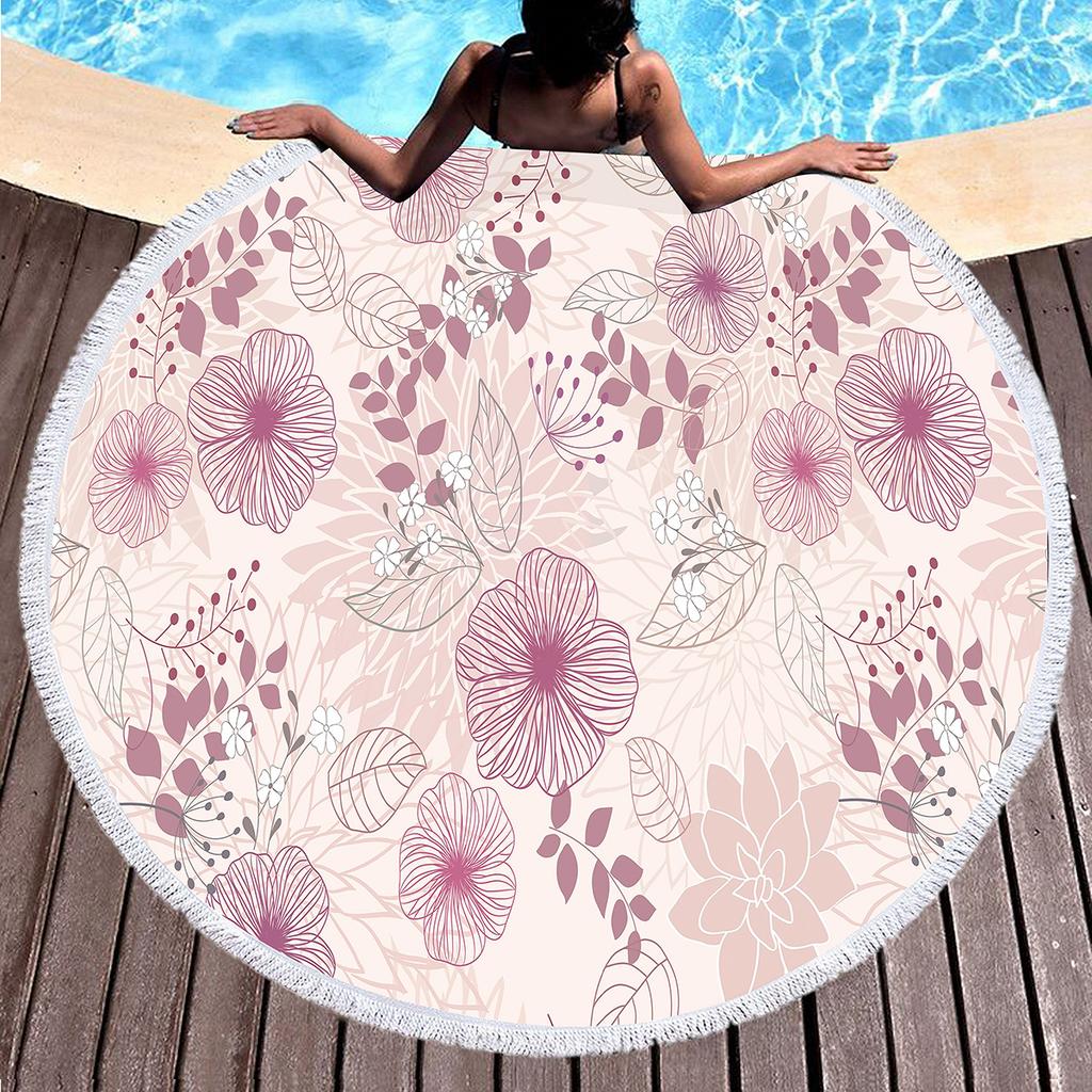 Vintage Floral Round Beach Towel,Microfiber Boho Beach Blanket Sand Free Quick Dry Bath Towel Absorbent Meditation Rug Yoga Mat
