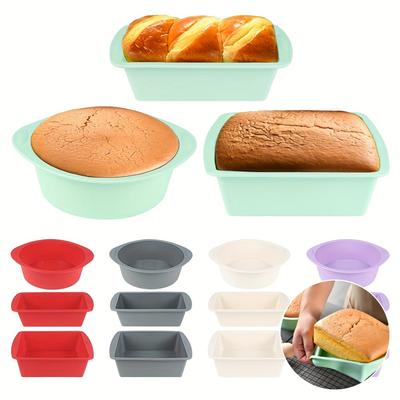 [Nonstick Silicone Baking] 3pcs Colorful Nonstick Silicone Baking Set | Round & Square Cake Pans, Loaf - Heat, Easy To Clean - Perfect for Cakes,Bread