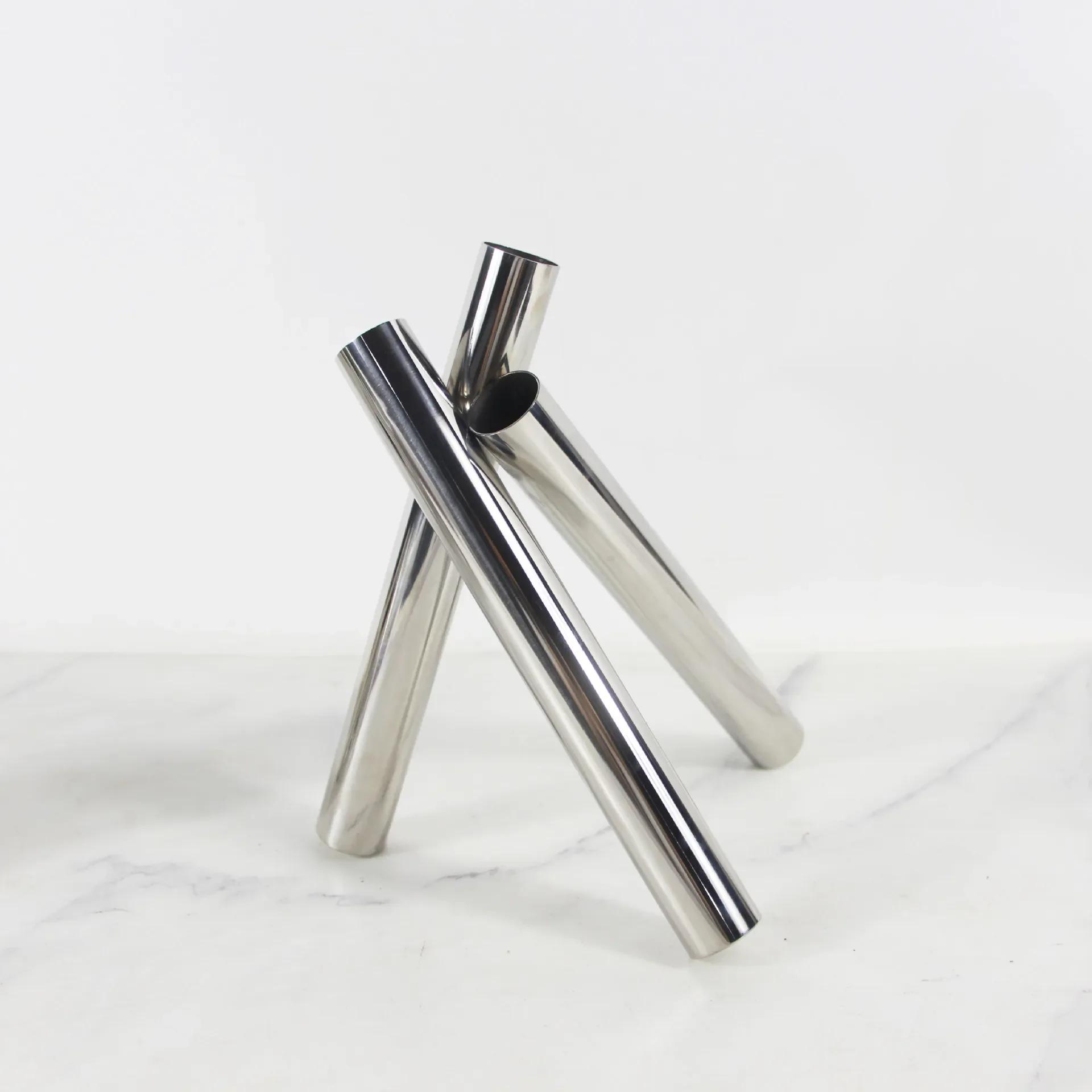 Modern Stainless Steel Tube Mirror Flower Ornament Creative Geometric Flower Vase Tripod Dried Flower Arrangement Desktop Decors