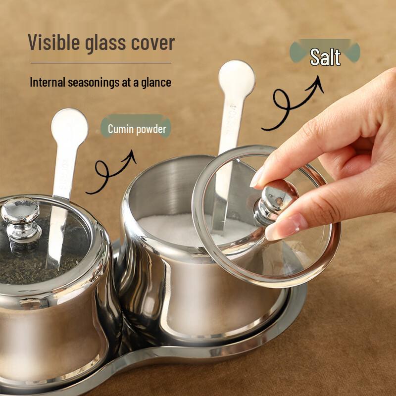 304 Stainless Steel Glass Lid Seasoning Jars Set
