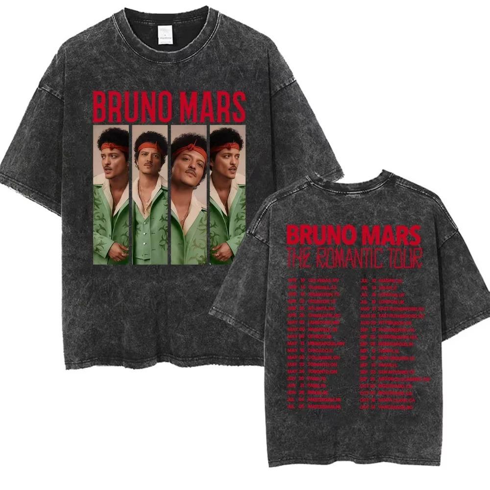 

Bruno Mars The Romantic Tour 2026 Portrait & Signature Vintage Washed Double-Sided Oversized Black T-Shirt | Pop Music Fan Tour Merch Tee XXXL золотий