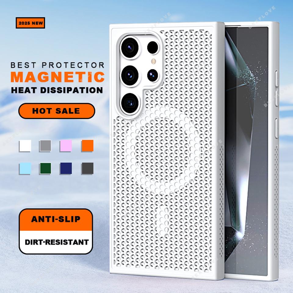 Heat Dissipation Magnetic Phone Case for Samsung Galaxy S22 S23 S24 S25 Ultra Plus S23FE Matte Magsafe Charging Shockproof Cover