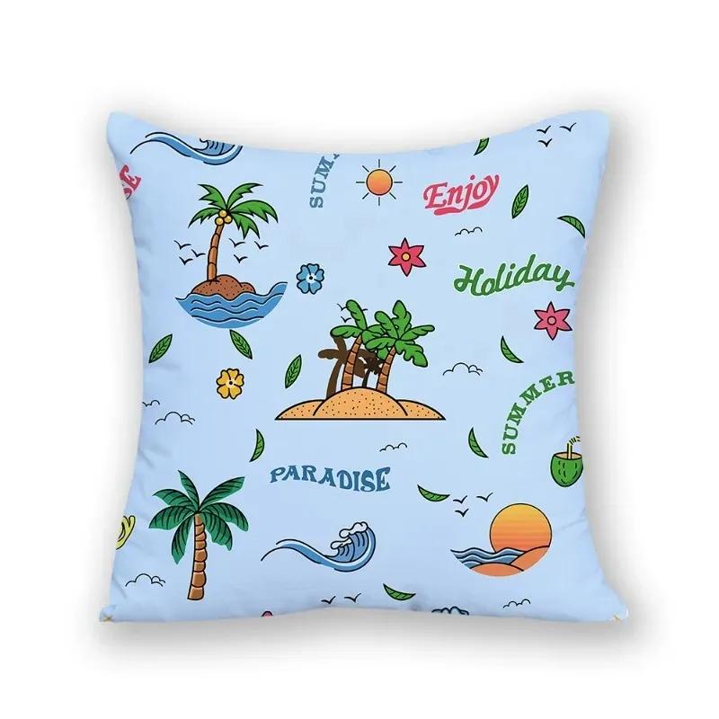 Federa Cuscino Divano Ufficio Semplice Cartone Animato Albero di Cocco Pianta Tropicale Stampa Lusso Decorazione Casa Federa Cuscino