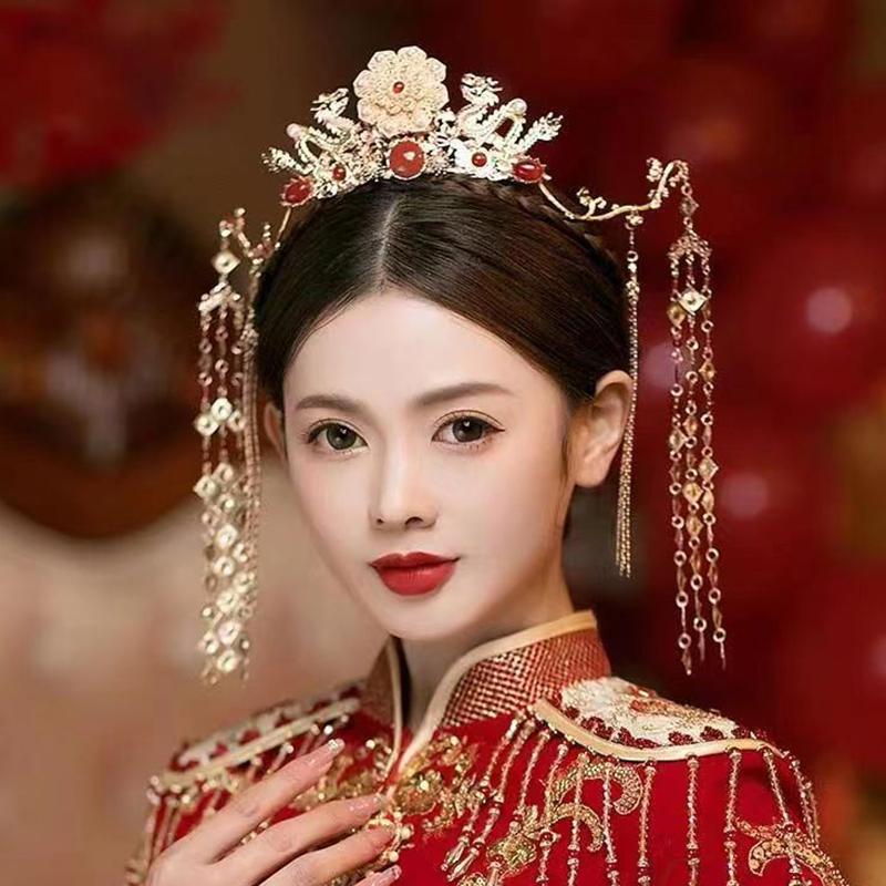 Quasten-Stirnband Hanfu Haarschmuck Kronen Tiaras Hochzeitsfeier Braut-Kopfschmuck Für Xiuhe-Kleid