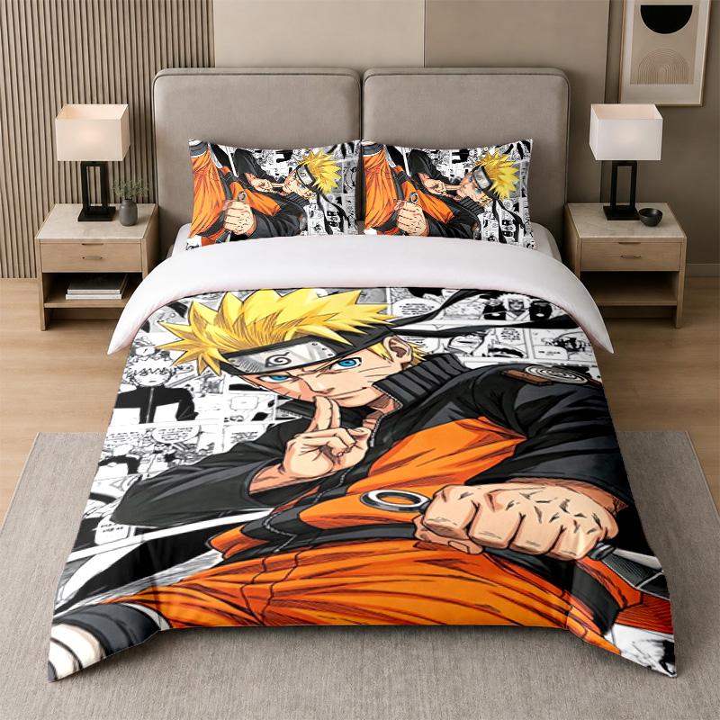 3-teiliges Bettwäsche-Set, Naruto 1 Bettbezug und 2 Kissenbezüge, Bedruckte Bettwäsche-Deko für Gästezimmer