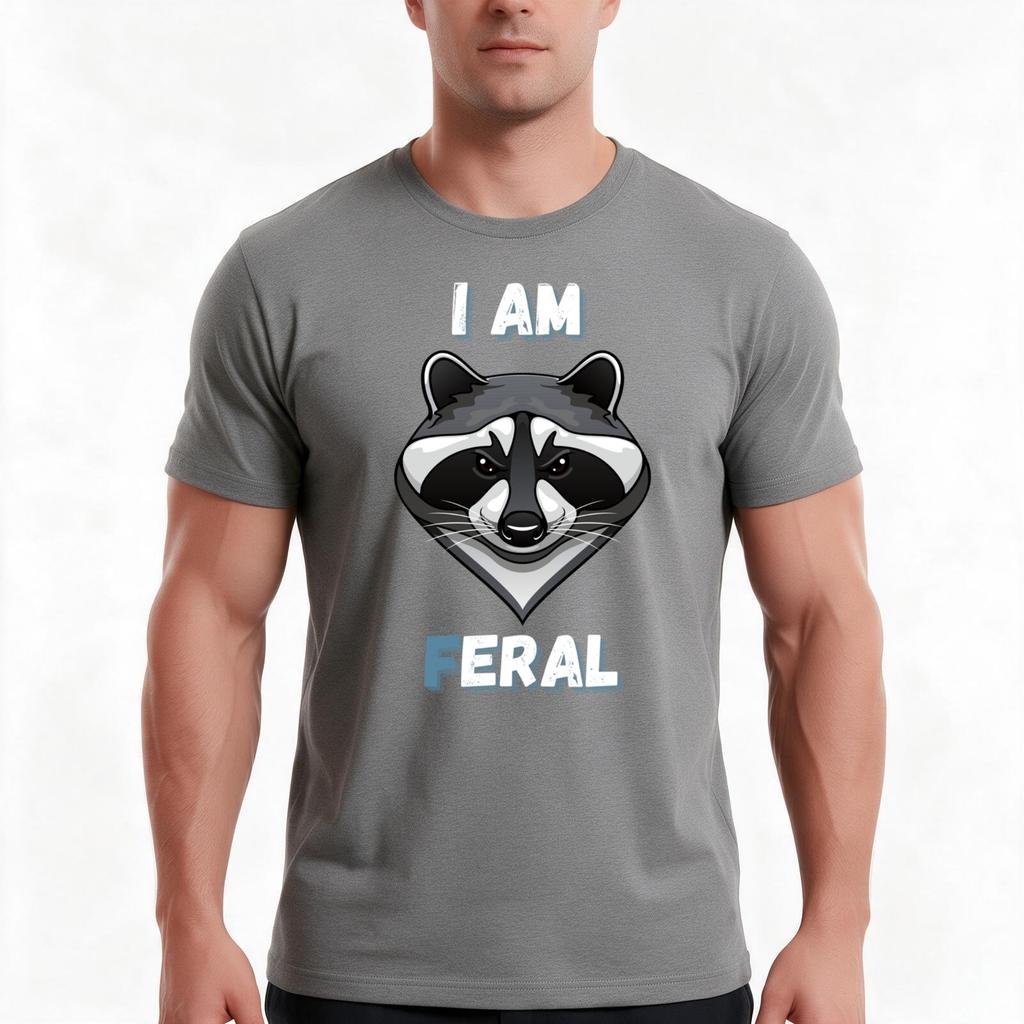 I Am Feral Funny Quote Raccoon Tshirt Summer Casual Cotton Tee Oversized Streetwear Tops Vintage Graphic Print 100 Cotton