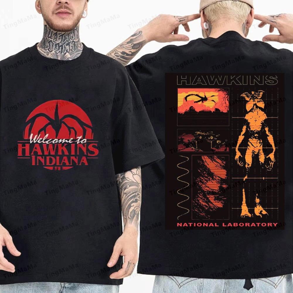 High Quality Cotton Eddie Munson Stranger Print Tshirt Vintage Demogorgon Cannibal Flower Hawkins Graphic Streetwear Men Women