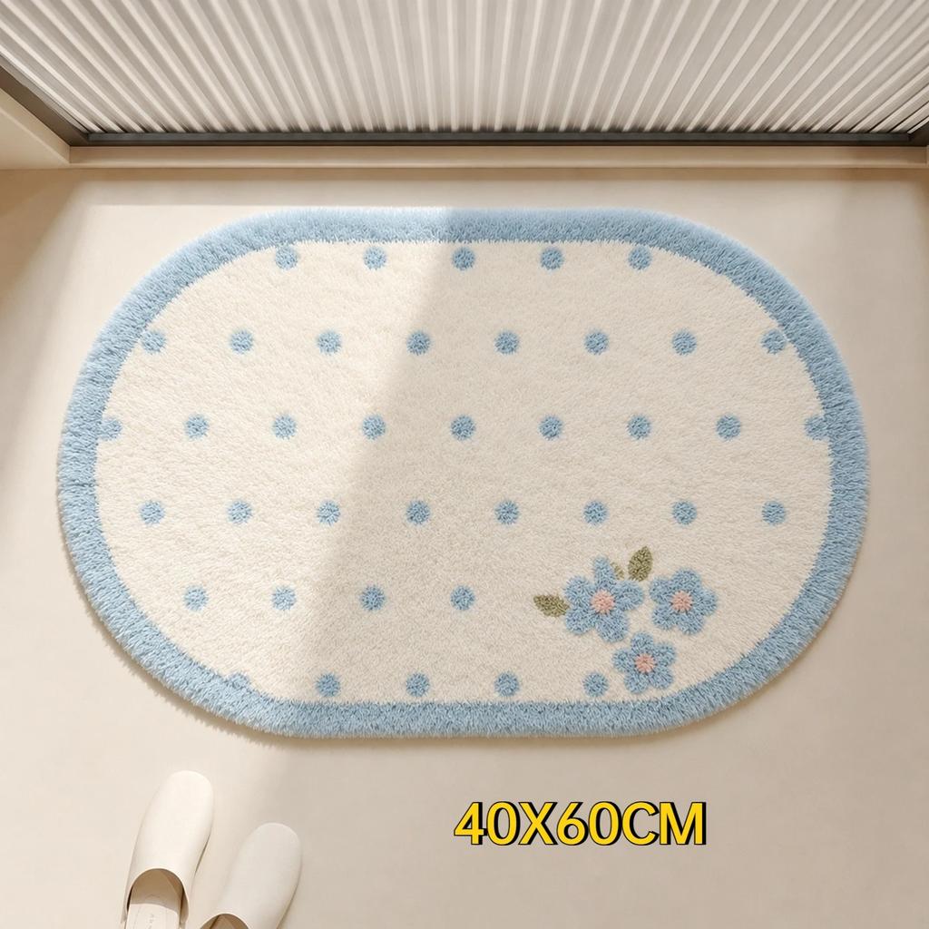 Cute Strawberry Non-Slip Bath Mat Soft Plush Absorbent Polka Dot Shower Rug for Bathroom Home