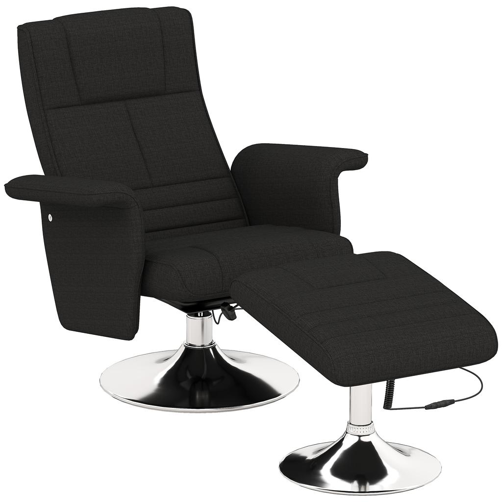 Poltrona Massaggiante con Poggiapiedi, Schienale Reclinabile, 78 x 95 x 88 cm, Nero