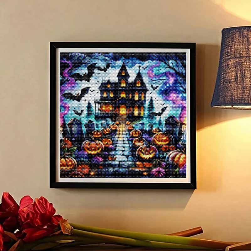 DIY Diamond Art Painting Kit Halloween Haunted House Pumpkin Bats Pattern Full Drill Canvas Creative Handmade Craft Gift for Adults