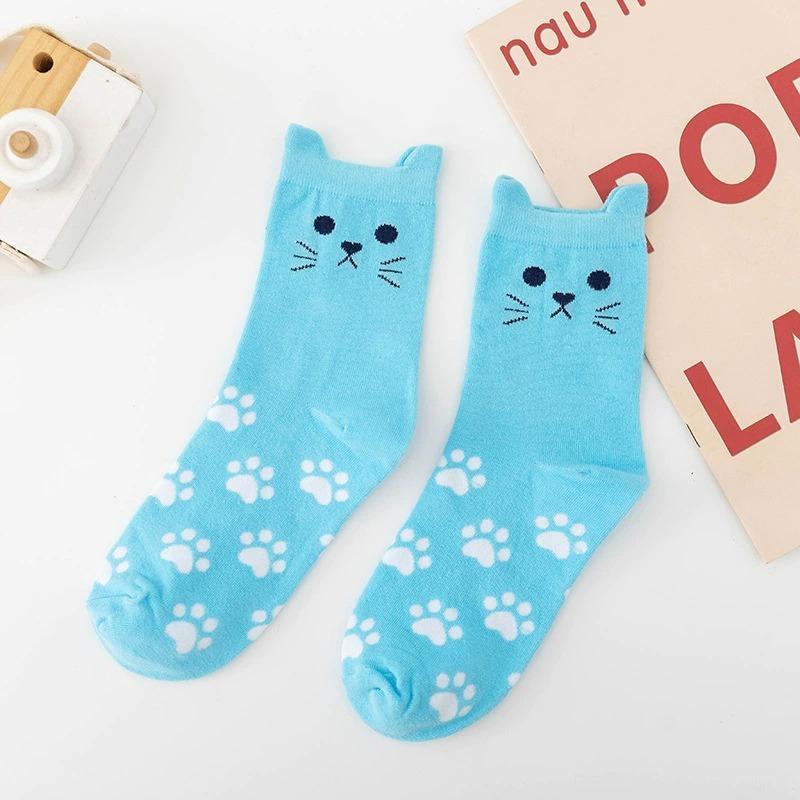 1pair Five Pairs of ' Crew Socks Featuring A Cartoon Cat Design Made From Thick Comfortable and Breathable Material