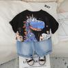 Jungen Sommer Dinosaurier Print Kinder Kurzarm Set Modisches und Vielseitiges Jungen Baby Sommer Zweiteiler