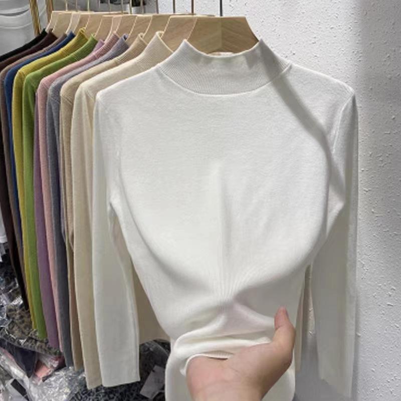 Autumn and Winter Half High Neck Base Sweater Women's Sweater Slim Fit Long Sleeve Knitted Sweaters Women Tops Fashion Casual Slim Fit Pullovers 25674