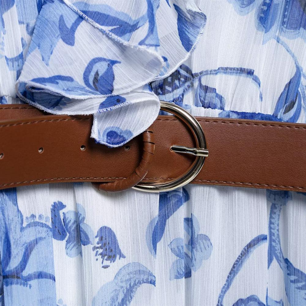 Spring/Summer 2025 Women's Slim Fit V-Neck Belted Print Midi Dress