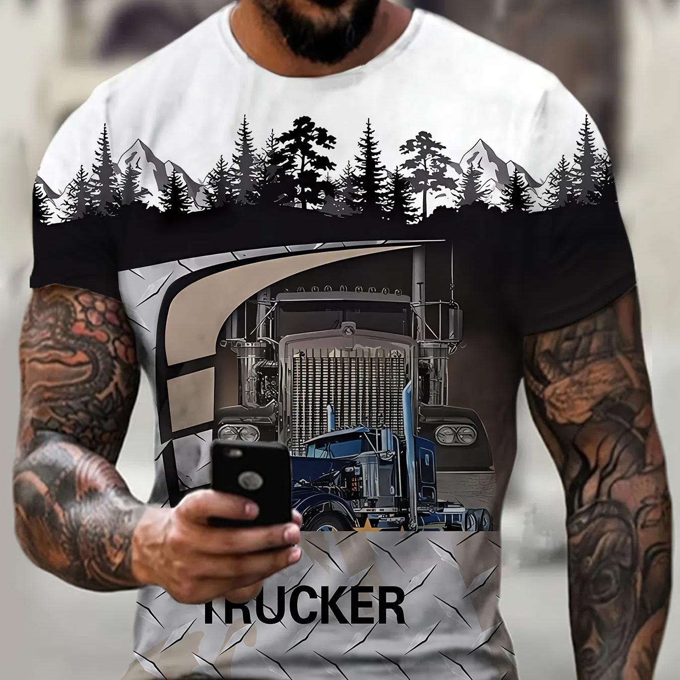 

Футболка мужская с принтом 3D Trucker Graphic для лета, стильные повседневные футболки с коротким рукавом, топы для занятий спортом на открытом воздухе 2XL