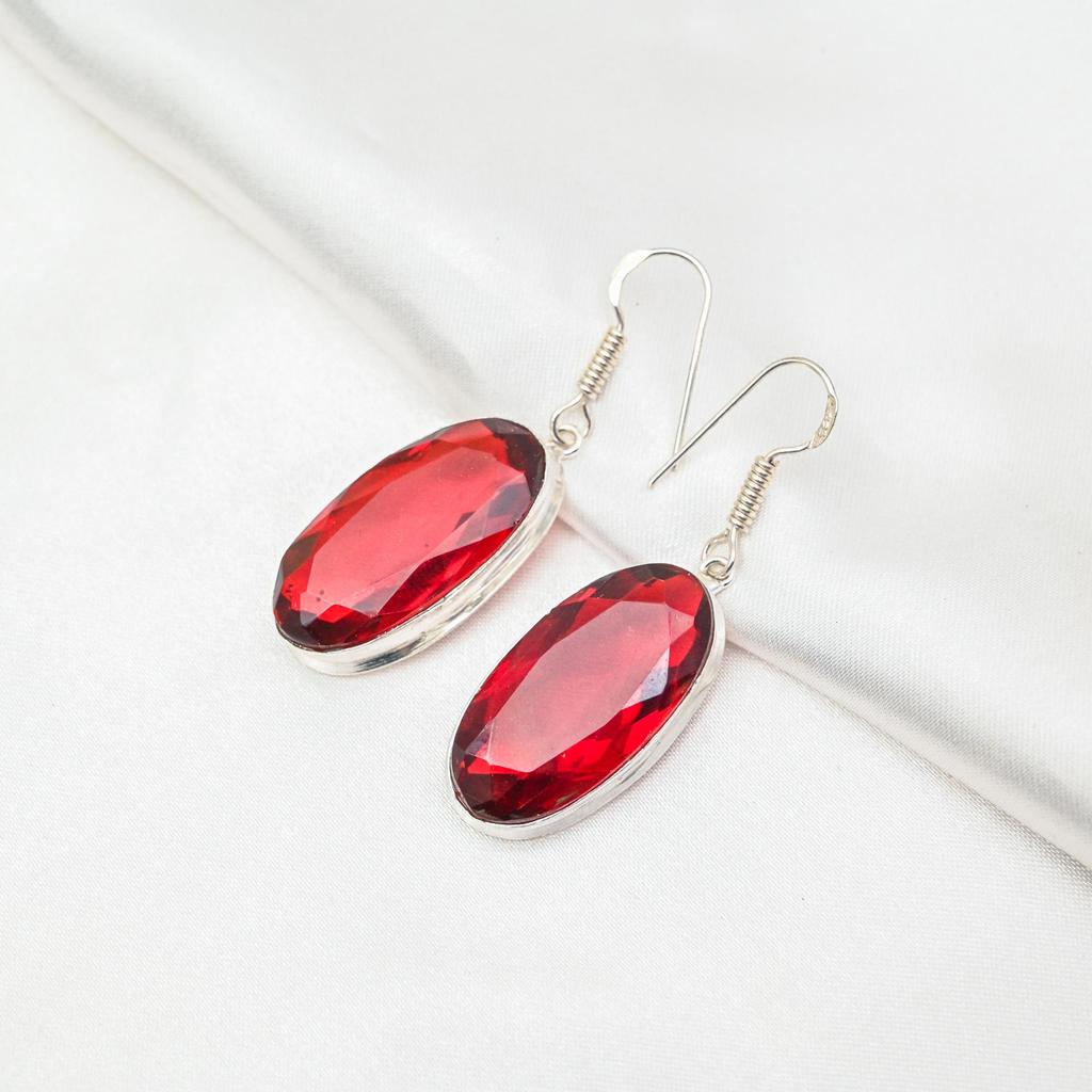 Red Garnet Jewelry, 925 Solid Sterling Silver Earrings, Handmade Gemstone Jewelry Earrings For Memorial Day