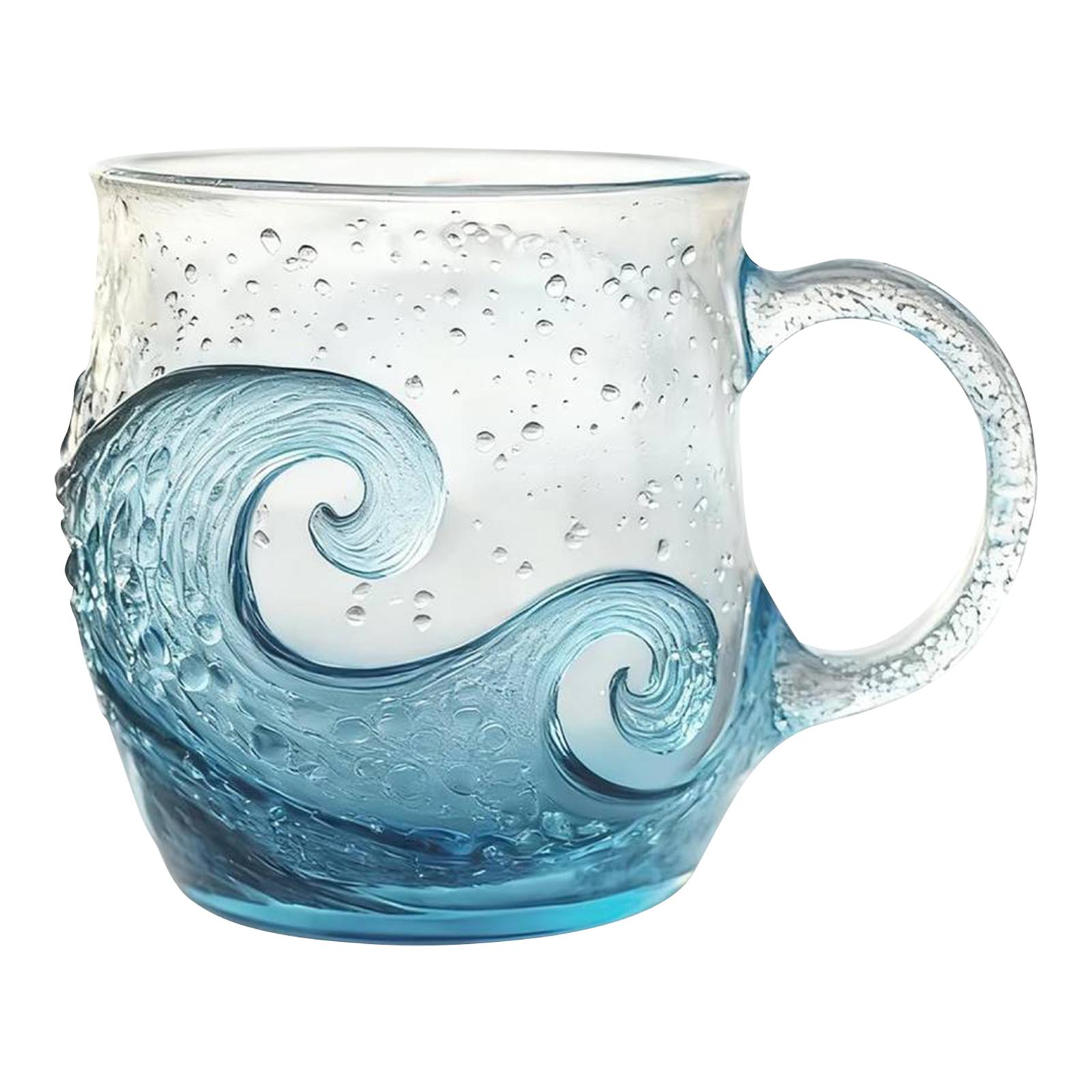 

Sea Glass Wave Mug for Lovers Textured Sea Wave Design Oceanic Theme Drinking Cup Sea Glass Sunset Mug for Coffee Wine Ice Drink 301-400ml
