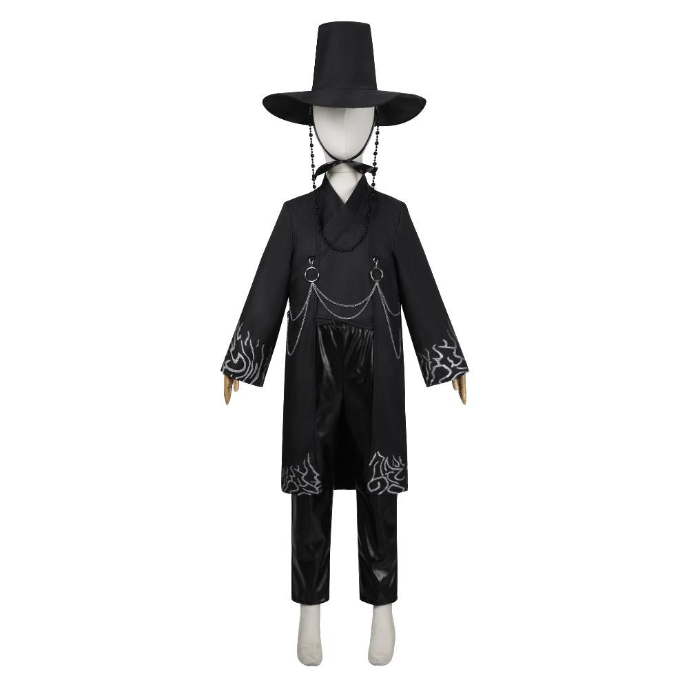 Kids Cosplay Suit KPop Demon Hunters Saja Boys Cospplay Costume Jinu Saja Robe Baby Black Uniform Stage Performance Halloween