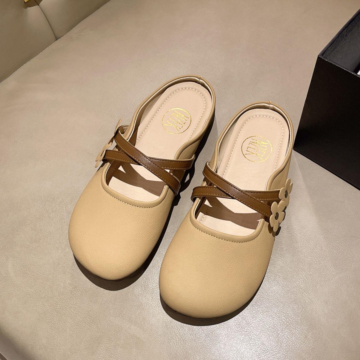 

Flower half slippers women s 2025 spring and summer new soft-soled bag head Mary Jane with skirt cool slippers flat-soled Muller shoes 40 хаки