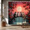 Four White Cats on Magnolia Branch Waterproof Shower Curtain for Bathroom Decor