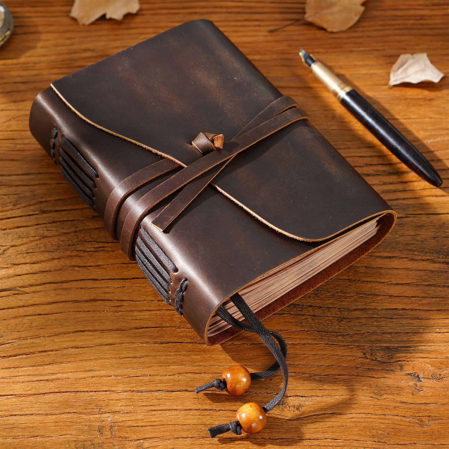 Genuine Leather Retro Traveler s Notebook: Handmade Loose-Leaf Diary with Cowhide in Vintage Style.