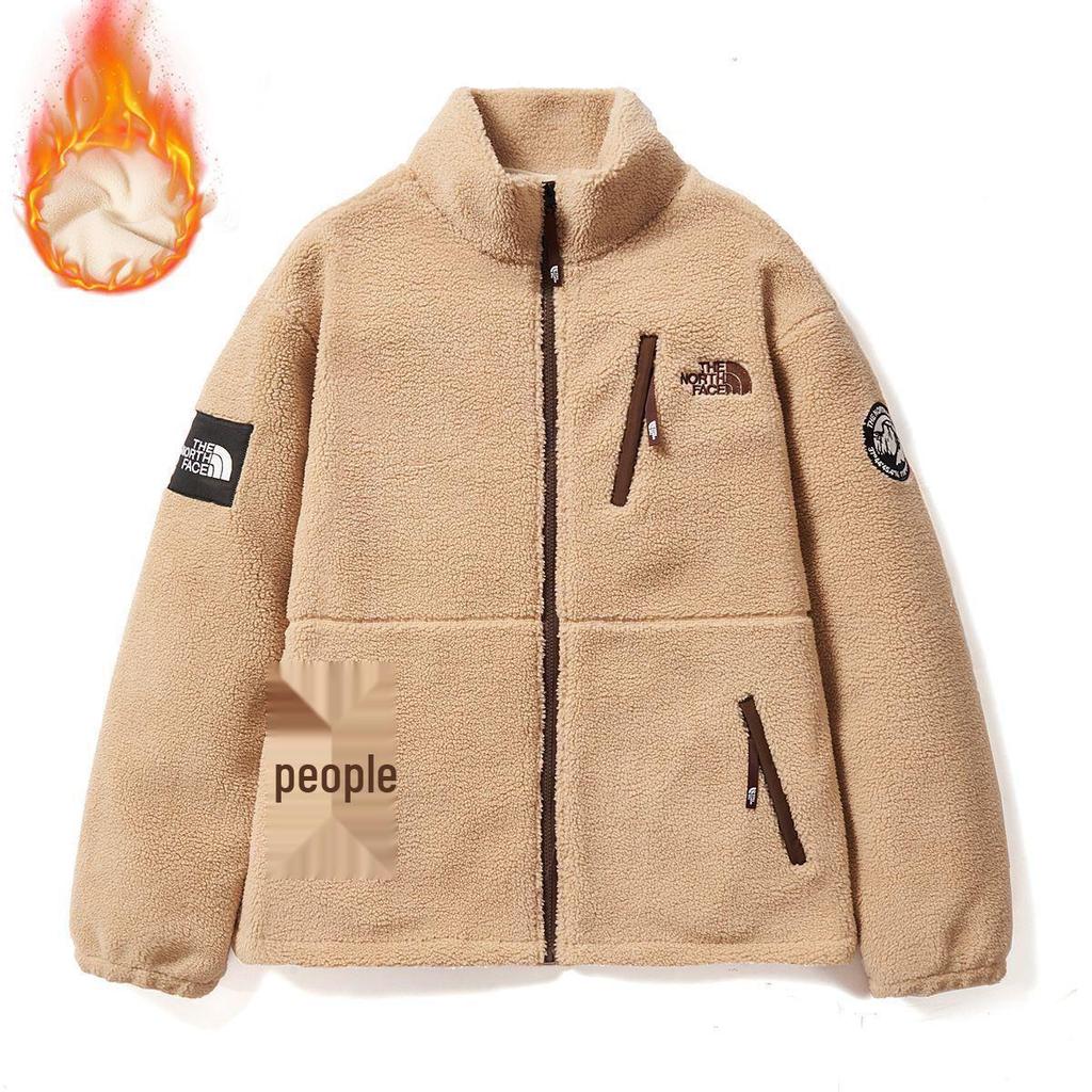 Unisex trendy tlustá bunda s výstřihem do stojáčku, podšitá fleecem, vyšívaná, z jehněčí vlny, pro páry