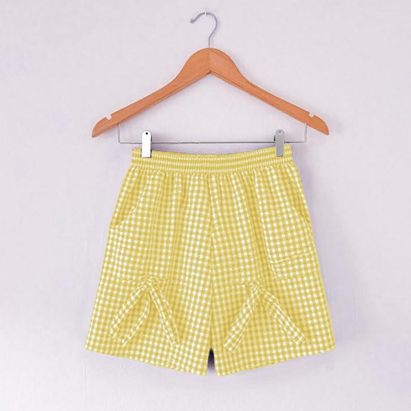 

ZANZEA Women Casual Elastic Waist Loose Grid Print Shorts 4XL жёлтый