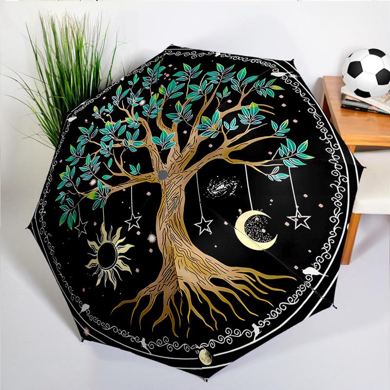 Colorful Tree of Life Umbrella Automatic Open/close, Sturdy Iron Frame & 8-Rib Struct, Umbrella for Women & Men, Christmas Gift