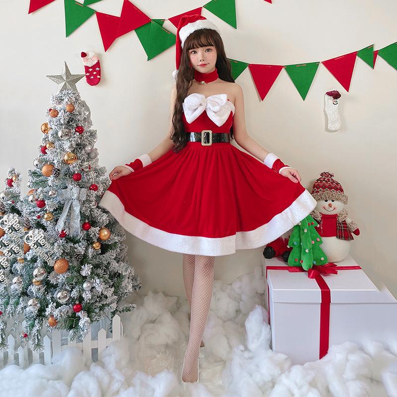 Japanese Santa Claus Red Sexy Butterfly Tub Top Dress Christmas Dress Women's Christmas Dress Foreign Trade