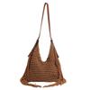 Vintage Style Wicker Handbag With Zipper Inner Pocket For Daily Casual Use