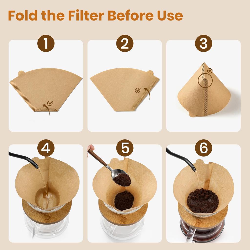 Cone Coffee Filter Paper, 100 Pcs Disposable Unbleached Natural Coffee Filters For Drip and Pour Over Coffee Maker