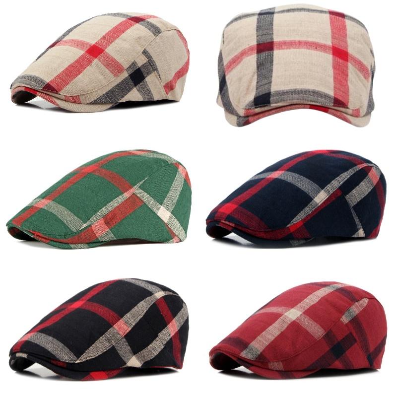 Stylish Unisex Beret Cap Vintage Plaid Pattern In 5 Colors