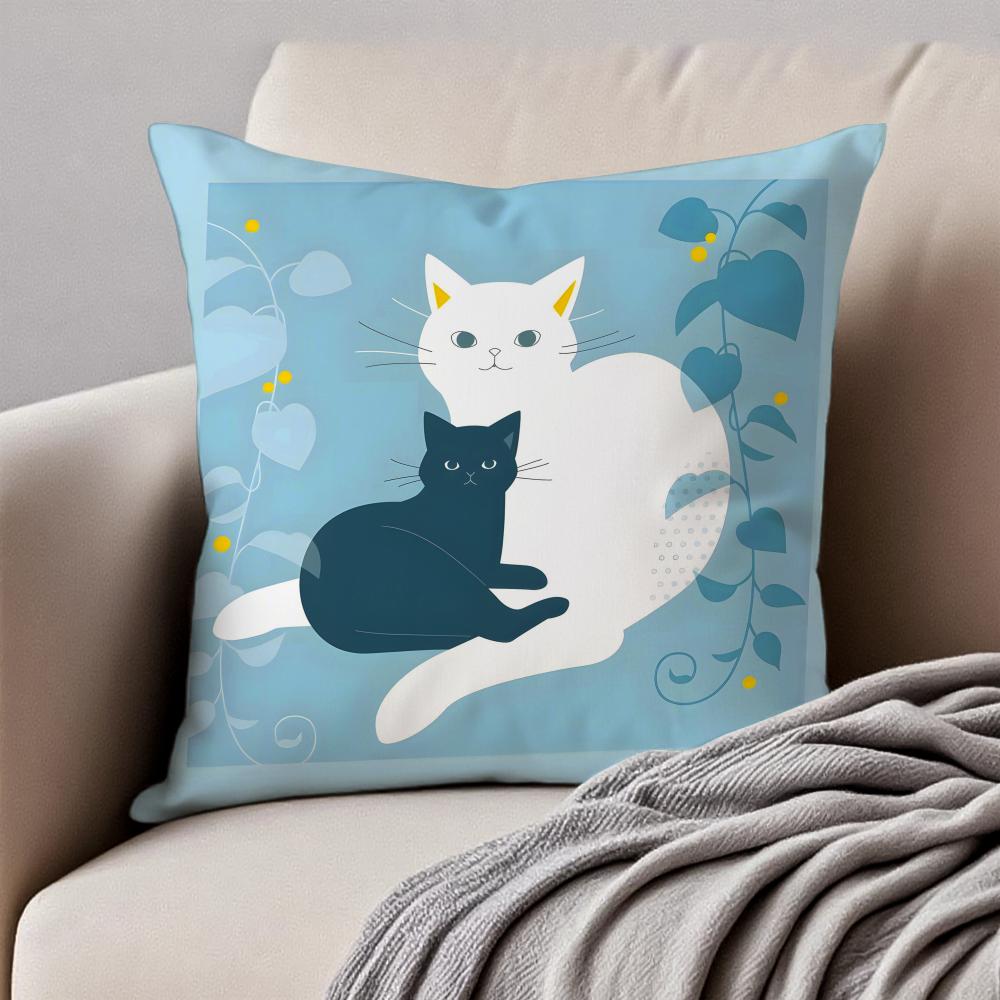 Minimalist Flat Style Illustration Cat Art Cushion Cover Pillowcase Antidustmite Invisible Zipper Short Plush Sofa Cushion
