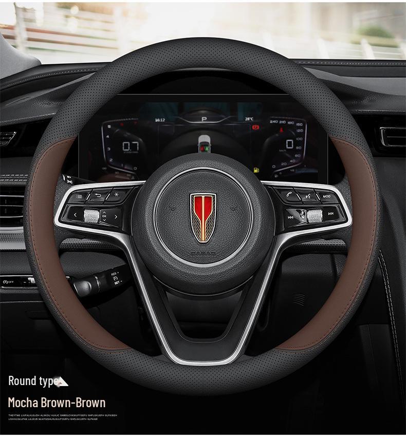 Compatible with Hongqi H5, HS5, E-QM5, HS3, H6, H9: Ultra-Thin Genuine Leather Steering Wheel Cover, Anti-Slip, All-Season.