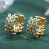 Flower Vine Leaf Shaped Hoop Earrings Inlay Turquoise Brilliant Earrings For Women Temperament Elegant Bridal Wedding Jewelry