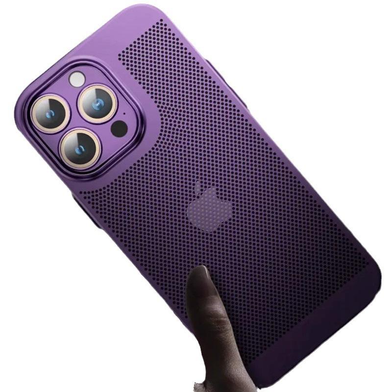 Suitable for IPhone 15 Electroplated Mobile Phone Case Summer Breathable Heat Dissipation Mesh Case 16 Apple 14 Full-inclusive PC Hard Case