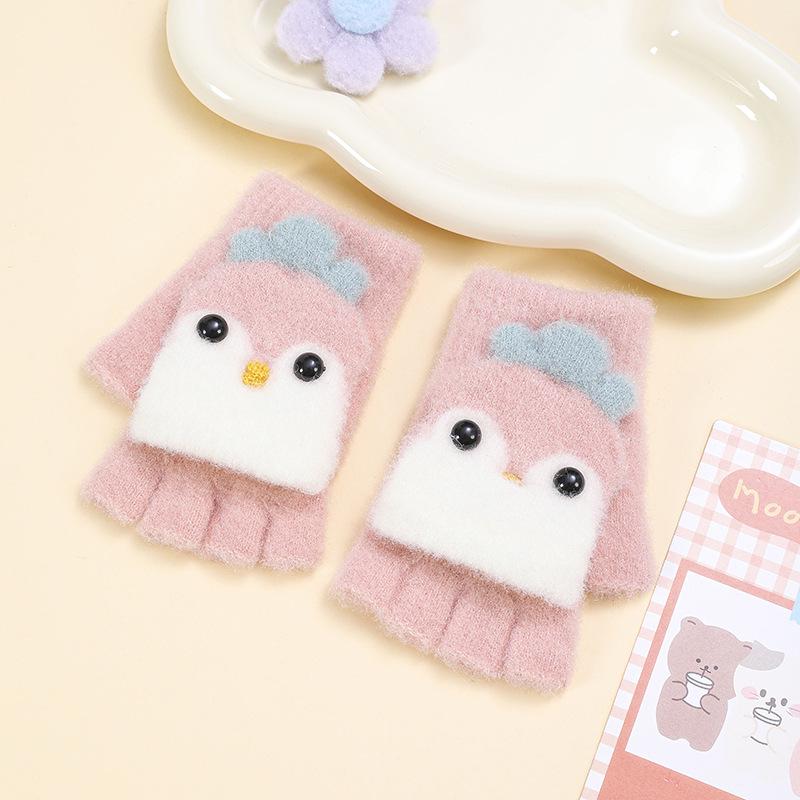 Winter Warm Kids' Flip-Top Half-Finger Gloves for Writing and Cycling Outdoors