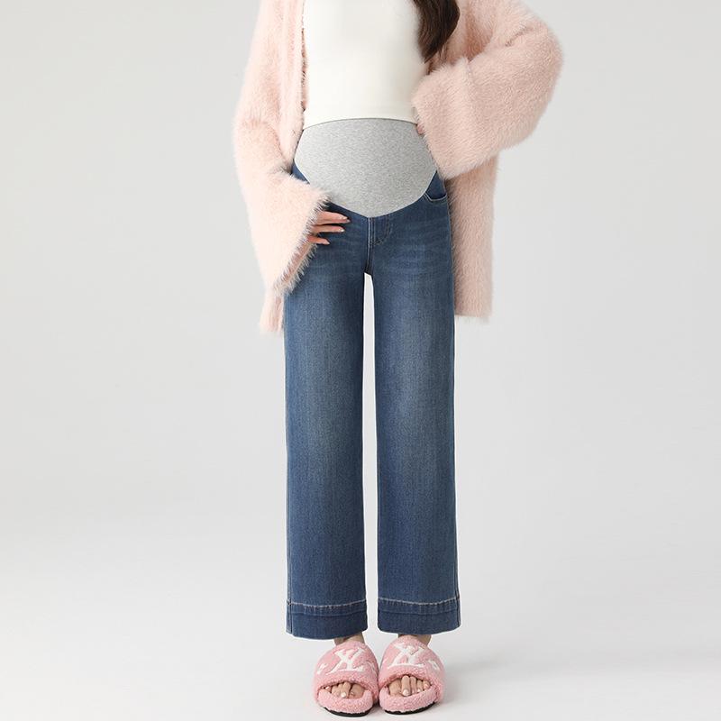 2025 Spring/Autumn Maternity High-Waist Straight Leg Wide Crop Jeans with Four-Way Stretch Large