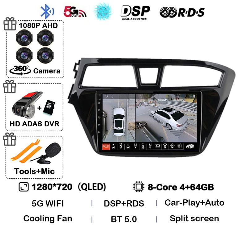 Android 14 Carplay Auto WIFI+4G For Hyundai I20 LHD 2015 2016 2017 2018 Car Radio Car Multimedia Player Stereo GPS NO 2 Din DVD